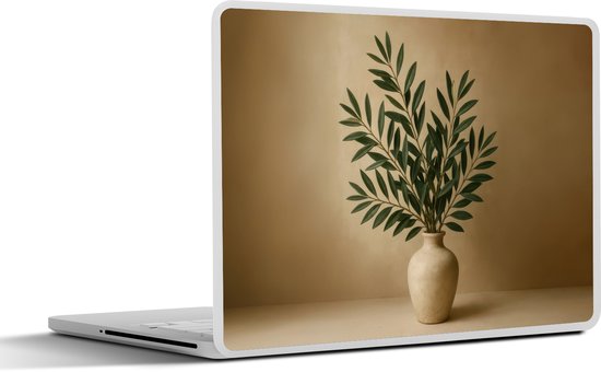 Autocollant pour ordinateur portable - 17,3 pouces - Vase - Branches d'olivier - Feuilles - Beige - 40 x 30 cm - Autocollants pour ordinateur portable - Protection pour ordinateur portable