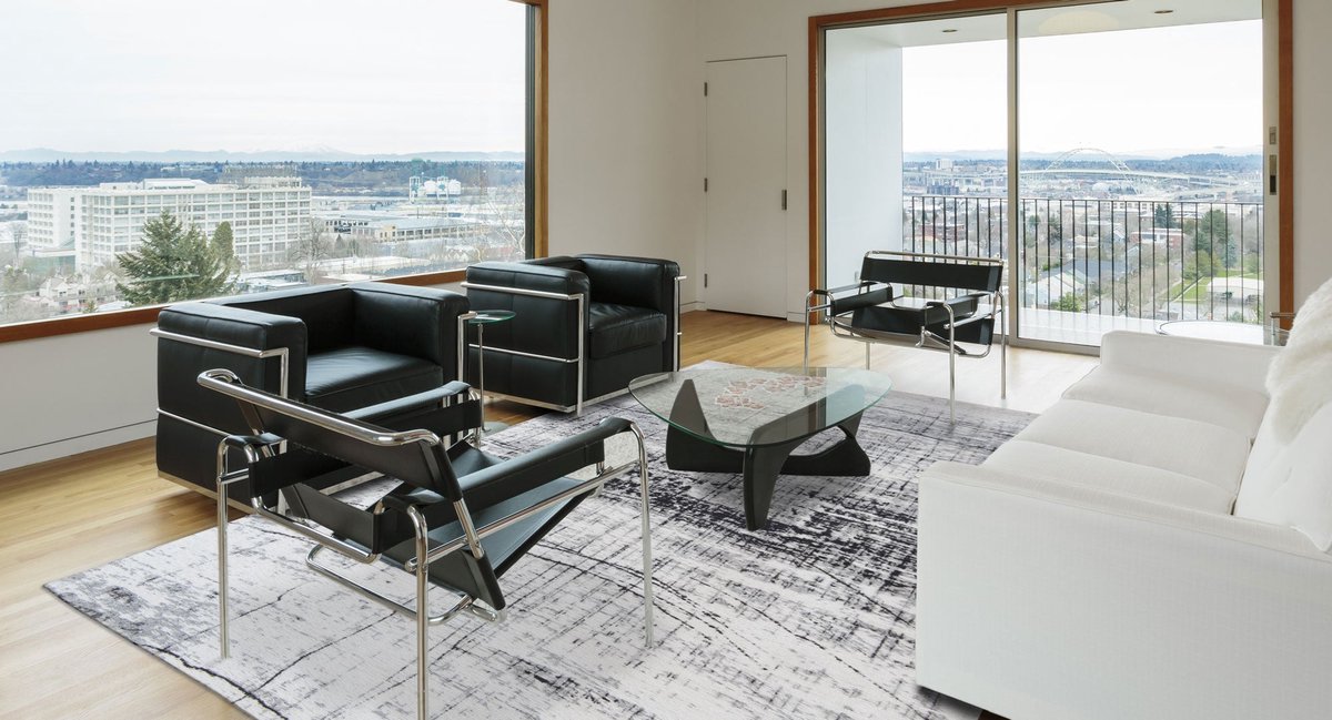 Wasbaar Binnen & Buiten Vloerkleed - 280 x 390 cm - Louis De Poortere Griff Metro Black&White - Laagpolig Tapijt - Gerecycled PET - Made in Belgium - Circulair