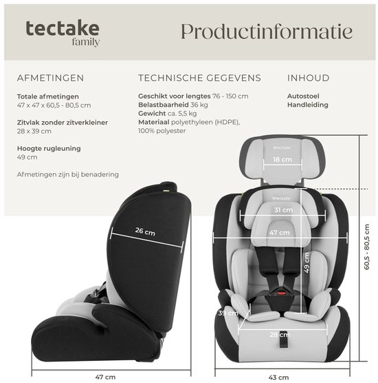 tectake® Draaibare Autostoel - Kinderstoel - i-Size / Isofix