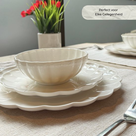 OZ Home Bavary serviesset 24-delig – Porselein – 6 personen – Lotus Design – Wit – Vaatwasserbestendig en Magnetronbestendig