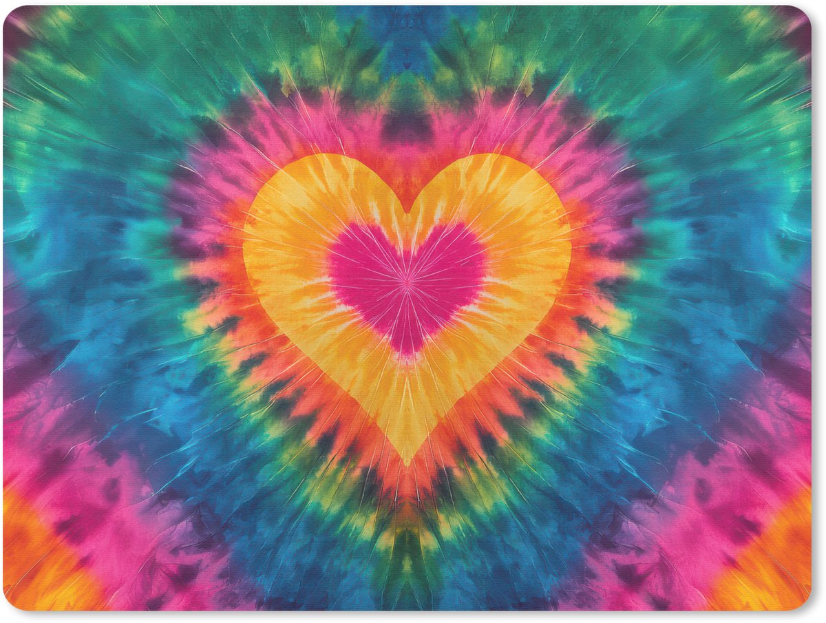 Muismat 23x19 cm - Mousepad Hart - Tie Dye - Kleurrijk - Muismatten