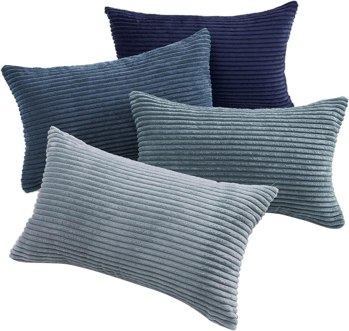Ibenzoa Set van 4 Blauwe Corduroy Kussenslopen voor Stijlvolle Interieurdecoratie