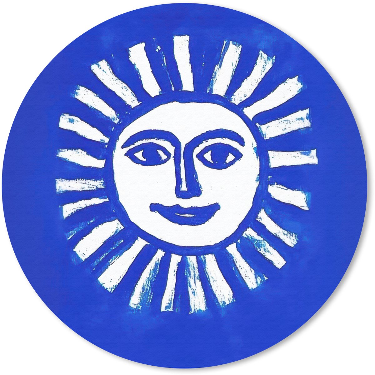 Muismat rond 20x20 cm - Mousepad Zon - Gezicht - Penseelstructuur - Blauw - Ronde muismatten