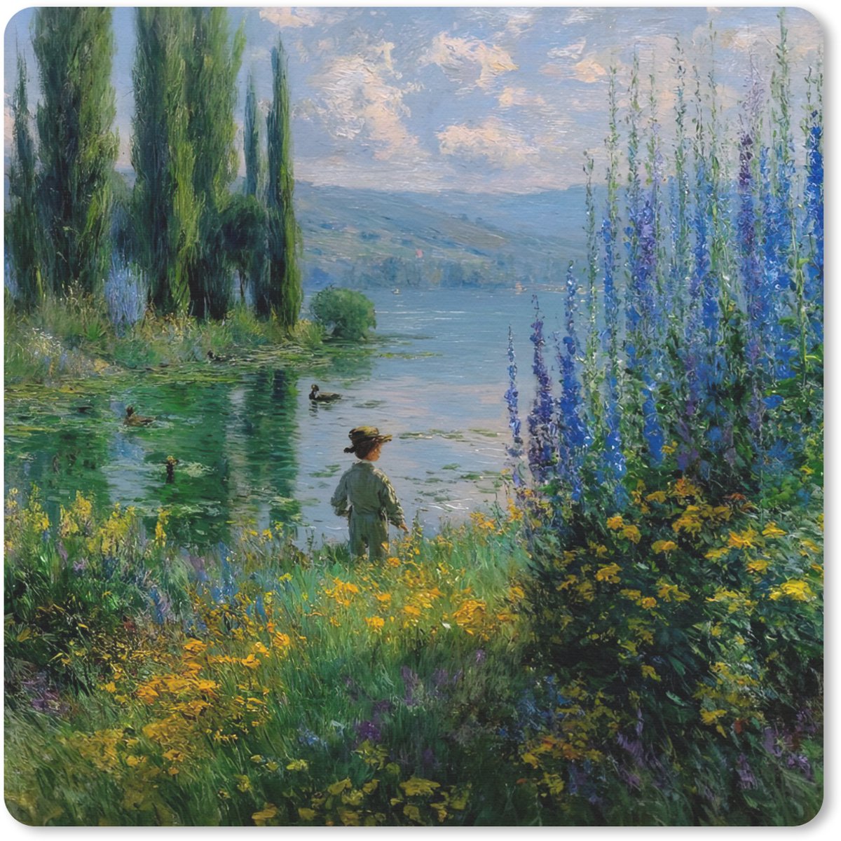 Muismat 30x30 cm - Mousepad Bloemen - Meer - Bergen - Groen - Muismatten