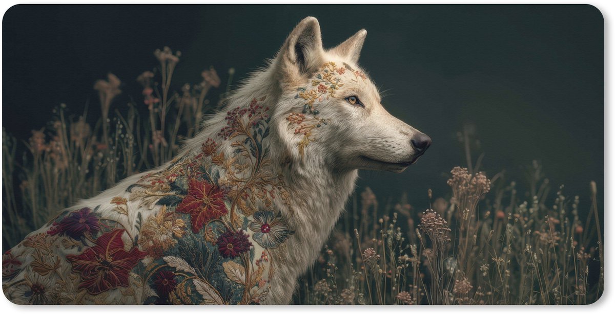 Muismat XXL 120x60 cm - Bureau onderlegger - Bureau mat Wolf - Bloemen - Natuur - Bureaumat - Gaming mousepad xl - Bureaulegger groot - Computer deskmat