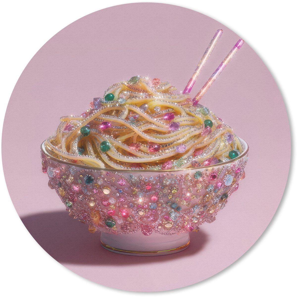 Muismat rond 20x20 cm - Mousepad Noodles - Edelstenen - Stokjes - Roze - Ronde muismatten