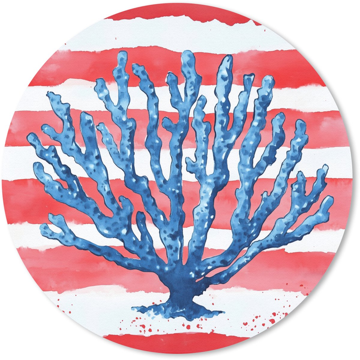Muismat rond 30x30 cm - Mousepad Koraal - Verfstructuur - Rood - Blauw - Ronde muismatten