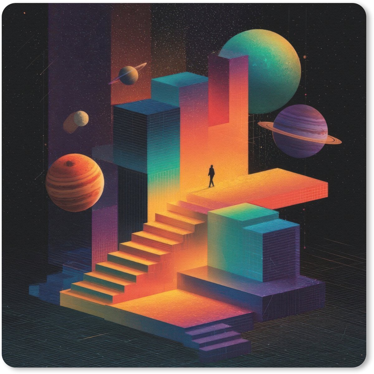 Muismat 20x20 cm - Mousepad Abstract - Trappen - Mens - Planeten - Muismatten