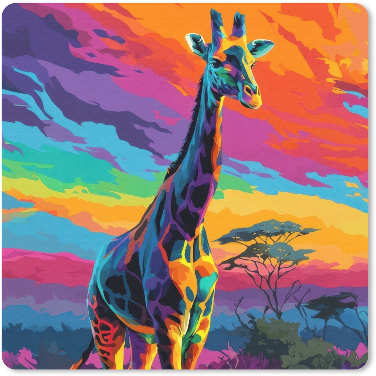 Muismat 20x20 cm - Mousepad Giraffe - Savanna - Lucht - Gekleurd - Muismatten