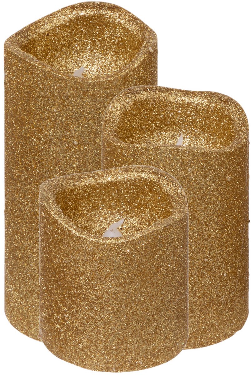 Feeric lights & Christmas Feeric lights Kerstkaarsen set - LED stompkaarsen - 6x - goud - glitter - kerst kaarsen Goudkleurig