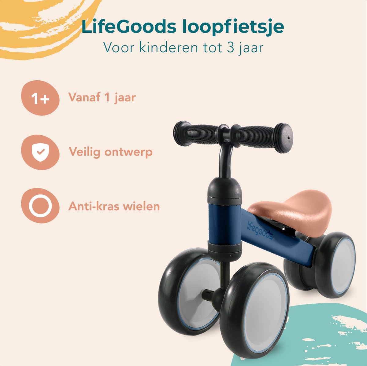 LifeGoods Loopfiets - Speelgoed Vanaf 1 jaar - Kinderstep - Loopfietsje - Marineblauw — afbeelding 2