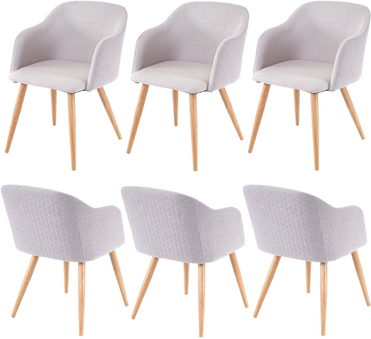 MCW Set van 6 eetkamerstoelen MCW-D71, keukenstoel, retro design, armleuningen van stof/textiel ~ lichtgrijs-grijs