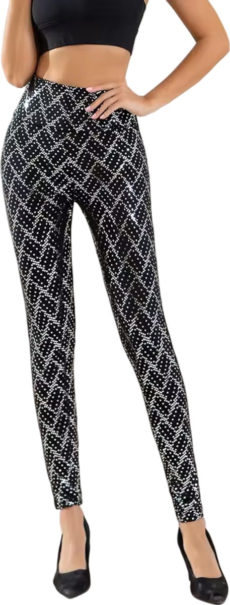Glitter Legging - Dames - Glinster Broek - Zwart - Zilver