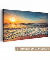 Canvas schilderij 80x40 cm - Wanddecoratie Strand - Zee - Zonsondergang - Goud - Muurdecoratie woonkamer - Slaapkamer decoratie - Kamer accessoires - Schilderijen op canvas