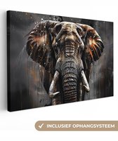 Canvas schilderij 90x60 cm - Wanddecoratie Olifant - Watercolor - Wilde dieren - Luxe - Muurdecoratie woonkamer - Slaapkamer decoratie - Kamer accessoires - Schilderijen op canvas