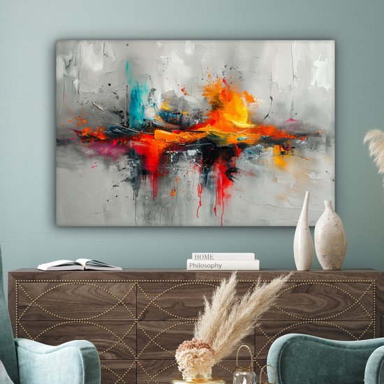 Peinture sur toile 120x80 cm - Décoration murale Moderne - Oranje - Grijs - Art - Décoration murale salon - Décoration chambre moderne - Tableaux abstraits