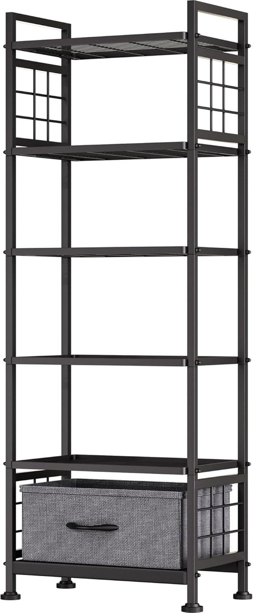 Zwarte 6-draads staande opbergplanken met lade - Multifunctioneel opbergrek voor keuken, badkamer en wasruimte