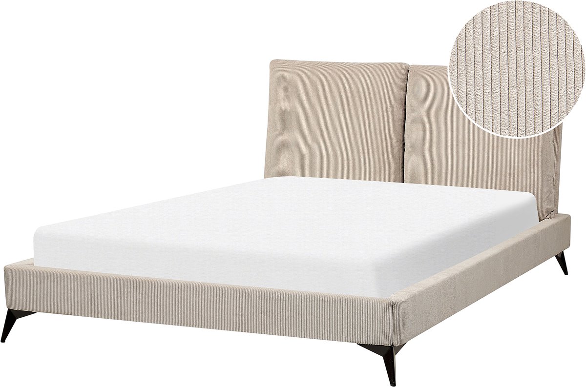 Beliani MELLE - Tweepersoonsbed - Taupe - 140 x 200 cm - Corduroy Beige