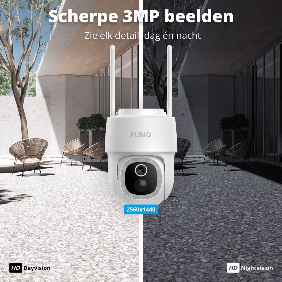 FlinQ Slimme Beveiligingscamera Dome Guard - Oplaadbaar via USB & Zonne Energie - Buiten camera met zonnepaneel - Bewakingscamera voor buiten - 2K HD - Nachtzicht - Pan & Tilt IP Camera – foto 4