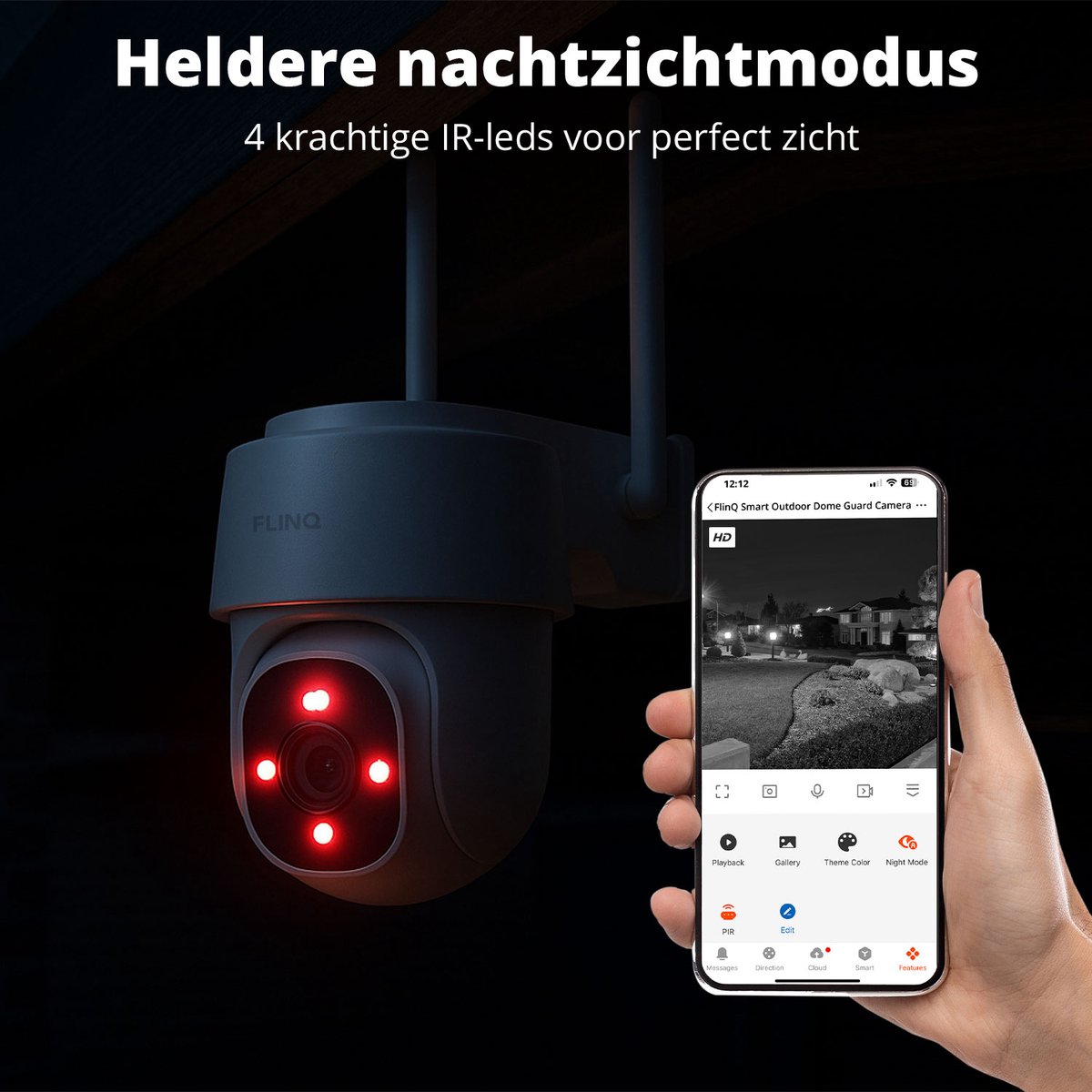 FlinQ Slimme Beveiligingscamera Dome Guard - Oplaadbaar via USB & Zonne Energie - Buiten camera met zonnepaneel - Bewakingscamera voor buiten - 2K HD - Nachtzicht - Pan & Tilt IP Camera – foto 5