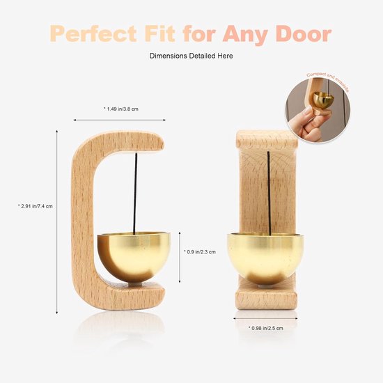 Magnetische deurbel - Houten windbelbellen - voor het openen van deuren draadloze kleefdeurbel met zachte bel - voor thuis kantoor winkel - 2 stuks — afbeelding 4
