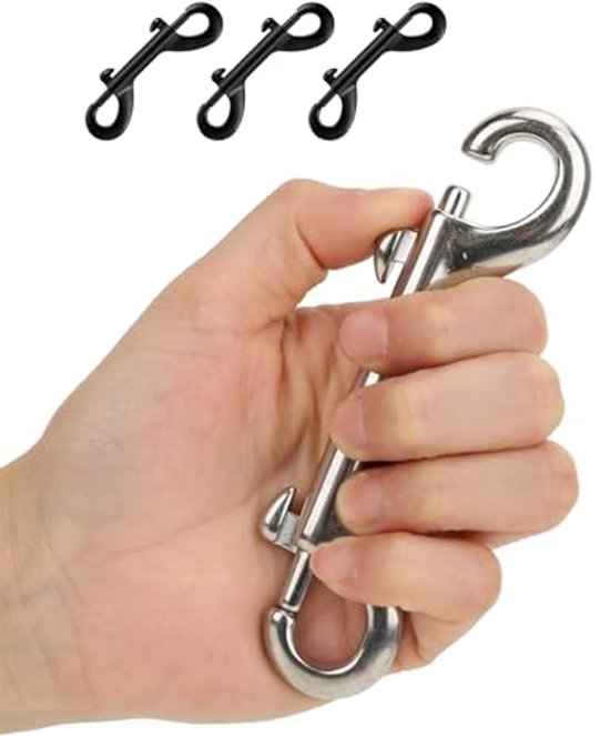 Double Carabiner Hooks, 4 Pieces, Robust Double Carabiner Hooks, Bolt Snapper Chains, Snap Hooks, Double Hook, Double Ended Bolts, Cast Zinc, Nickel Plated, Black — afbeelding 3
