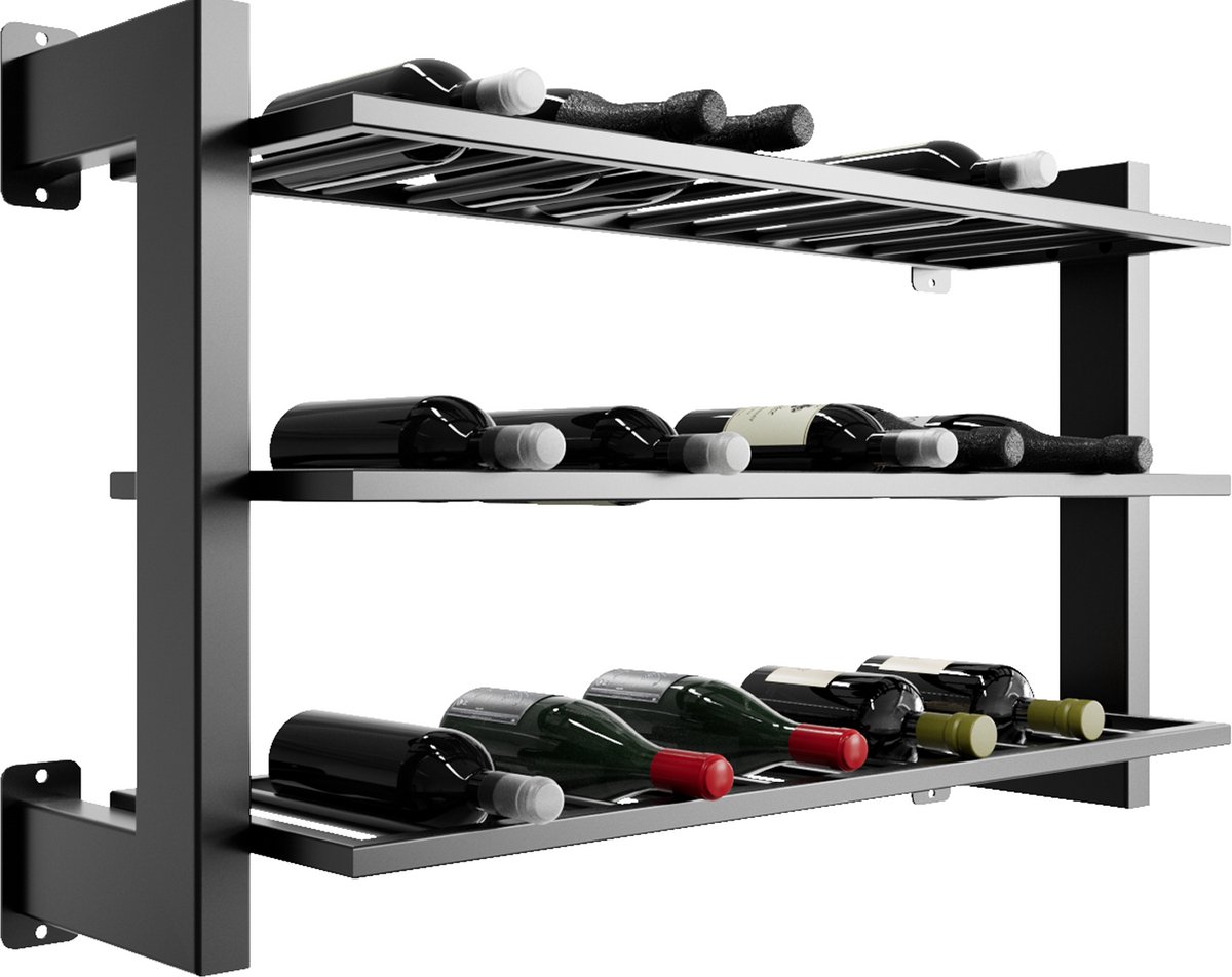 MetaloPro Wijnrek Canary – Zwart Metalen Wijnrek Voor 36 Wijnflessen, Robuust Design Voor Keuken, Kelder Of Bar – 60x100x30cm