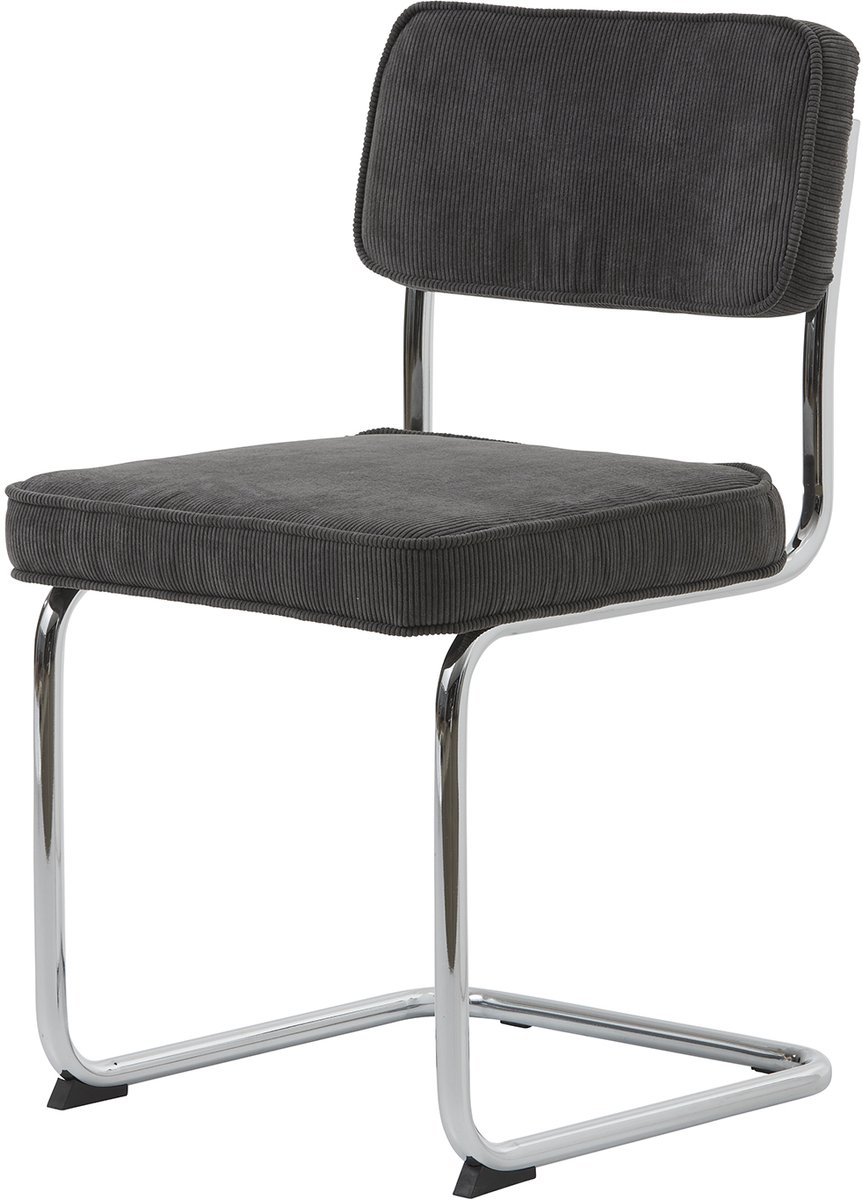 LevaLeva Rupert eetkamerstoel - rib stof - grijs - buisframe - chroom