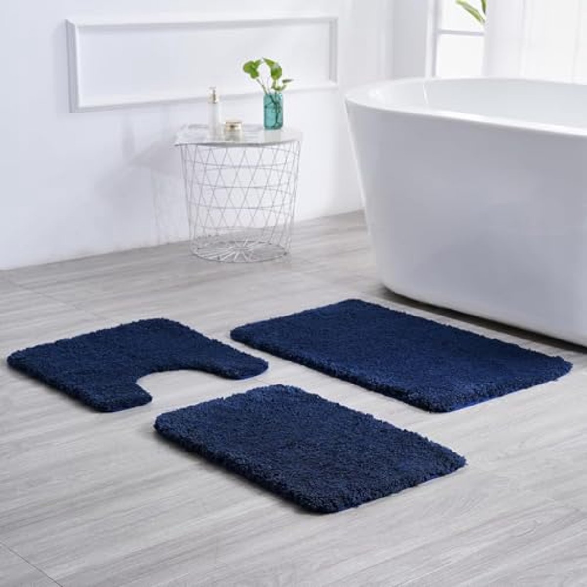 Wc-mat met uitsparing voor toilet, 45 x 50 cm, marineblauw, antislip, machinewasbaar, zacht en waterabsorberend badkamertapijt
