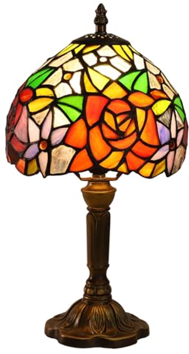 Vintage Tiffany Tafellamp 20 cm - Mooi Glas in Lood Lamp voor Woonkamer, Slaapkamer en Studiekamer