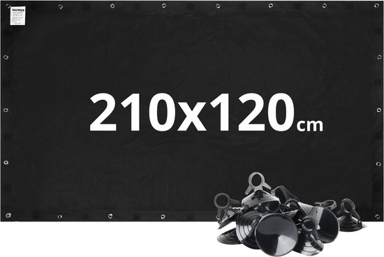 NOVOB® Verduisteringsdoek met Zuignappen - 210x120cm - Verduisteringsgordijn - Te Verkleinen met Klittenband - 100% Verduisterend - Verduistering Raam - Zwart