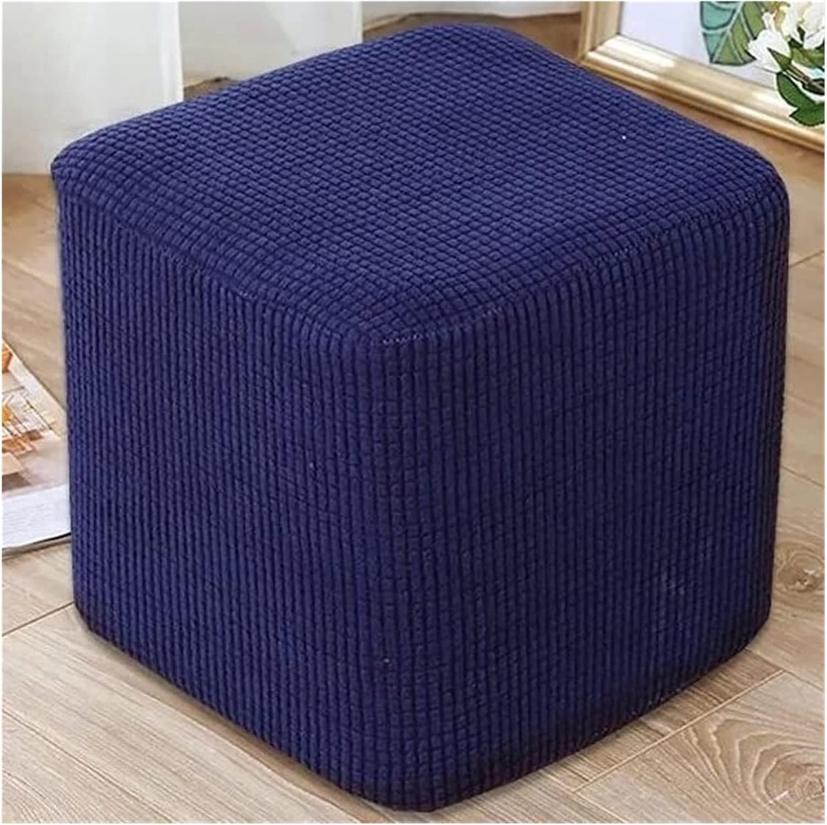 Vierkante kussenhoes voetenbankbeschermer krukkussenhoes elastische onderkant rekbaar structuurstof machinewasbaar maat: 30x30cm - blauw