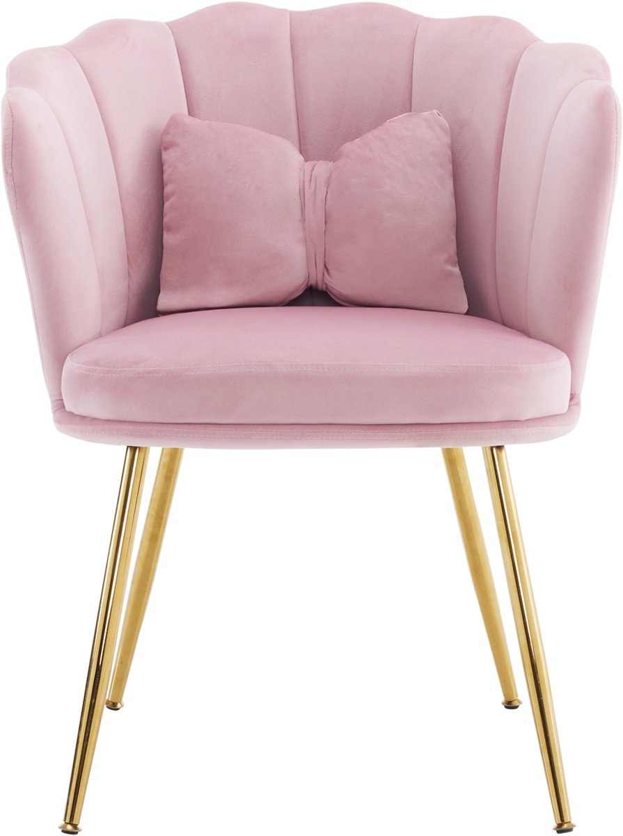 HAUSS SPOLE Eetkamerstoelen - 62x54,5x77 cm - Fauteuil Met Armleuningen - Bloemvorm Rugleuning - Fluweel - Roze