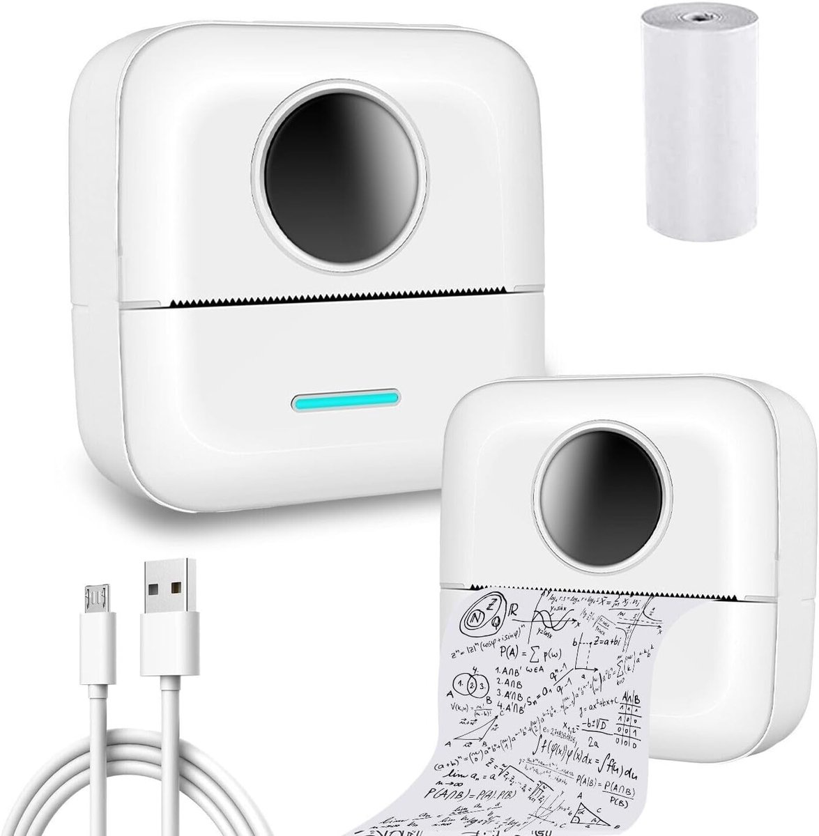 Mini stickerprinter Bluetooth Pocket inktloze thermische printer (1 printer + 1 rol papier, wit)