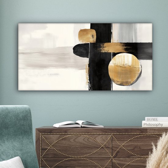 Tableau sur toile 80x40 cm - Décoration murale exclusive Formes - Coups de pinceau - Abstrait - Goud - Décoration murale salon - Décoration chambre à coucher - Accessoires de chambre - Tableaux sur toile