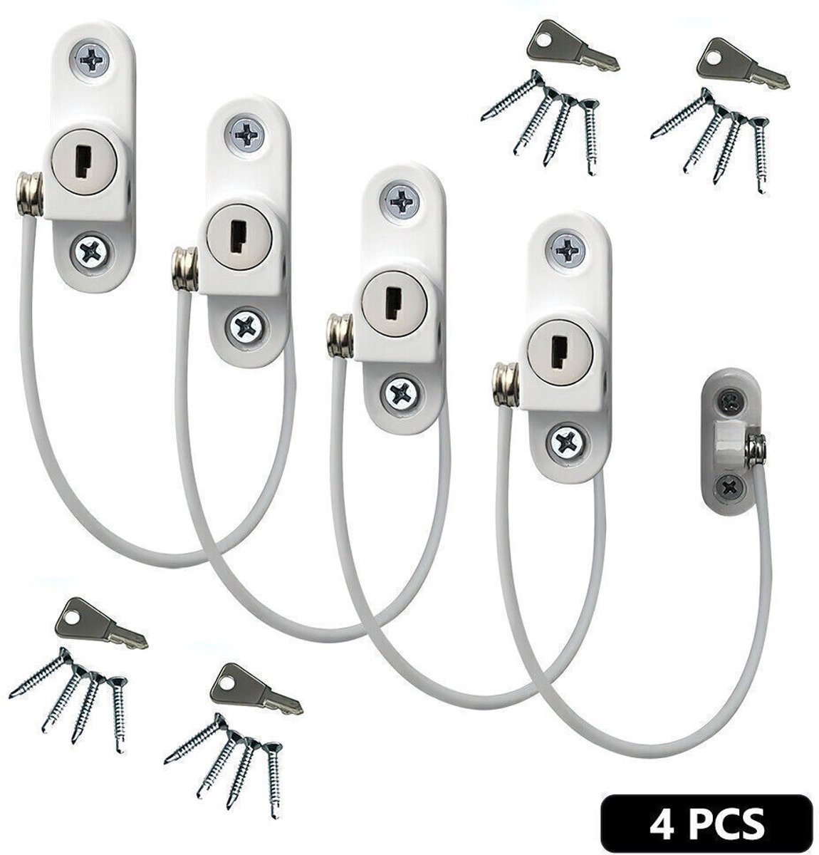 4 stuks Raamslot - Veiligheidsslot metaal - Kinderslot Raam Slot - Raambeveiliging Kind - Raambegrenzer - Window Lock - Valbeveiliging - valbeveiliging - raambegrenzer sloten - kind baby veiligheid raamsloten - met schroeven sleutels - wit