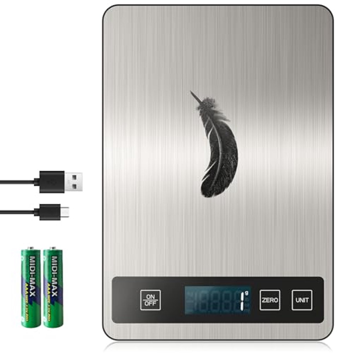Digitale keukenweegschaal met USB C - 15 kg, Nauwkeurig en Compact