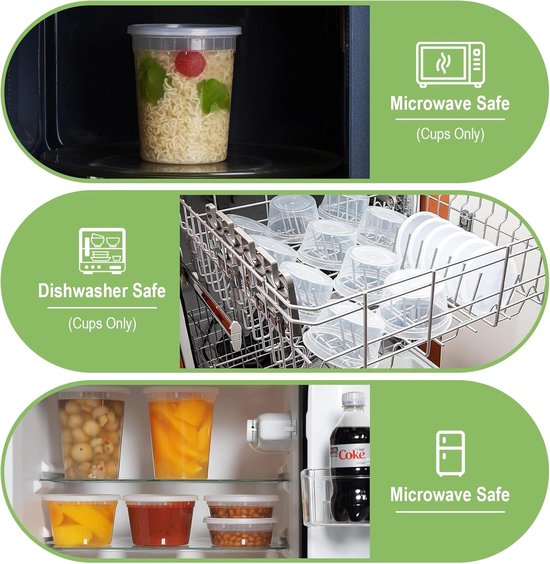 8 oz Plastic voedselopslagcontainers met lekvrije deksels (24 stuks) - Herbruikbare Deli & Restaurantcontainer - Diepvriezer, Magnetron & Vaatwasser Veilig - BPA vrij - Perfect voor maaltijdbereiding