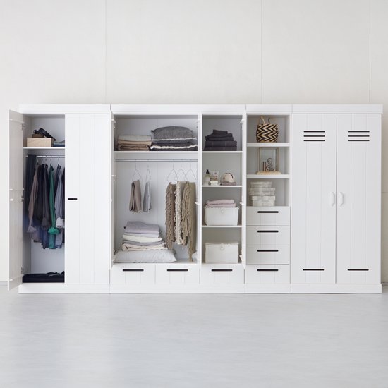 WOOOD Connect Kledingkast 3-Deurs met Lade - Grenen - Wit - 195x140x53