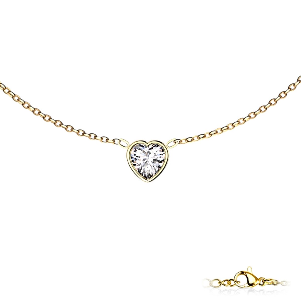 Ketting hartje steen goud - LMPiercings