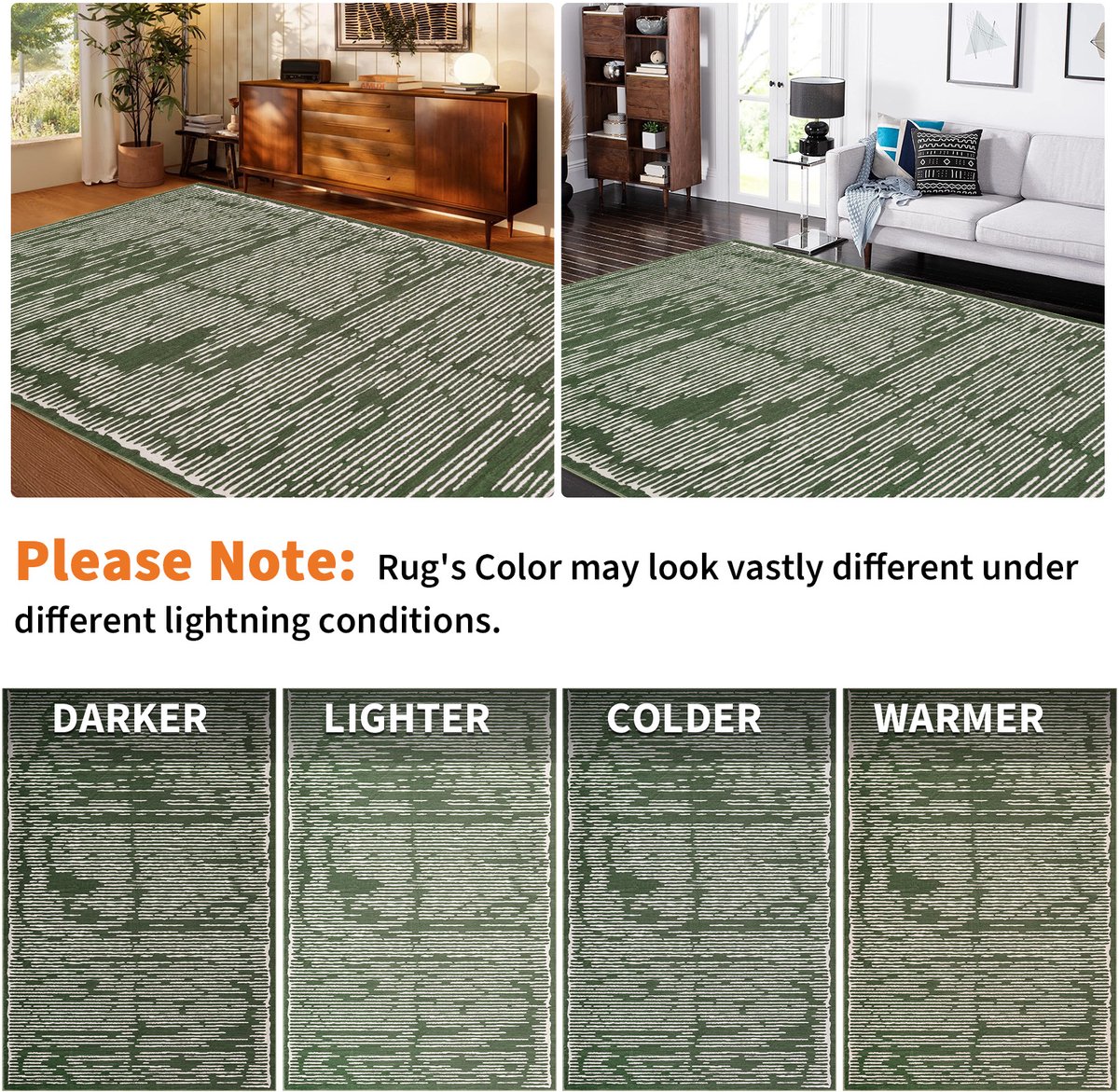 Kortpolig vloerkleed, Woonkamer, 200 x 290 cm Groen - Wasbaar pluizig vloerkleed, Extra Zacht, Effen, Antislip, Modern