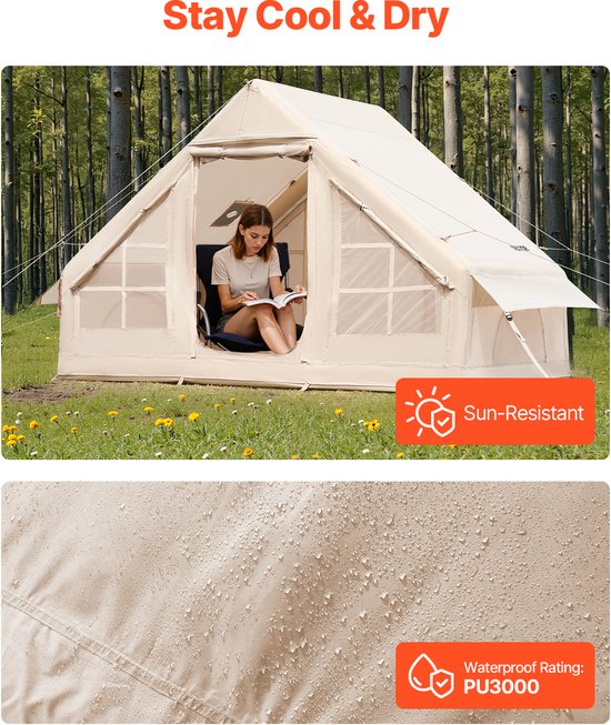 VEVOR Opblaasbare Tent voor Kamperen 3-5 Persoons Glamping Tent met Pomp 3x2x2m van Merkloos — afbeelding 4