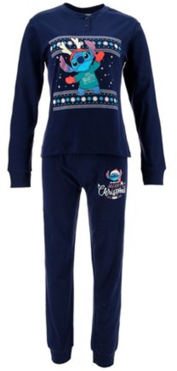 Disney Lilo & Stitch Dames Kerst Pyjama Katoen Blauw