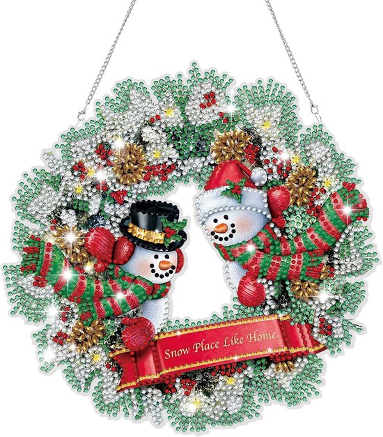 Noël - Décoration de Noël - Pendentif double face Peinture de diamants - Strass 5D - Art du diamant - Ornements à suspendre - Peinture de Noël - Cadeau de Noël - Pendentif diamant - Kit pour porte, mur, fenêtre, décoration suspendue, rouge