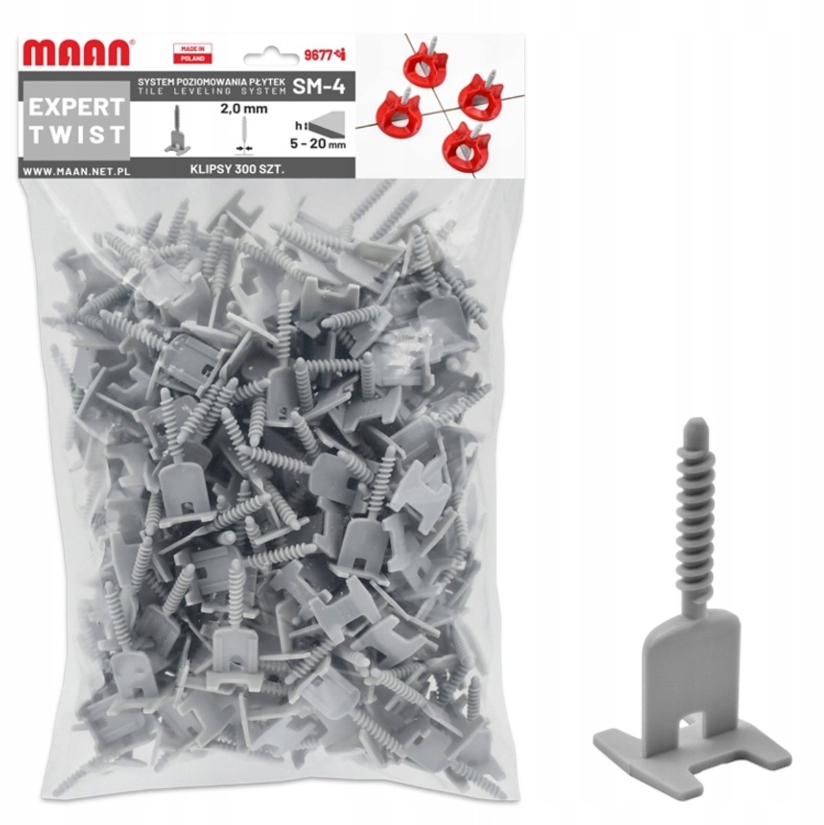 SM-4 EXPERT TWIST Tegel-nivelleringsclips - 300 stuks, voeg van 2 mm