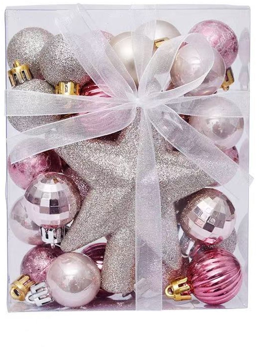 Set van 30 kerstboomhangers in 3 cm kunststof ballen voor kerstboomdecoratie - kerstfeestaccessoire.