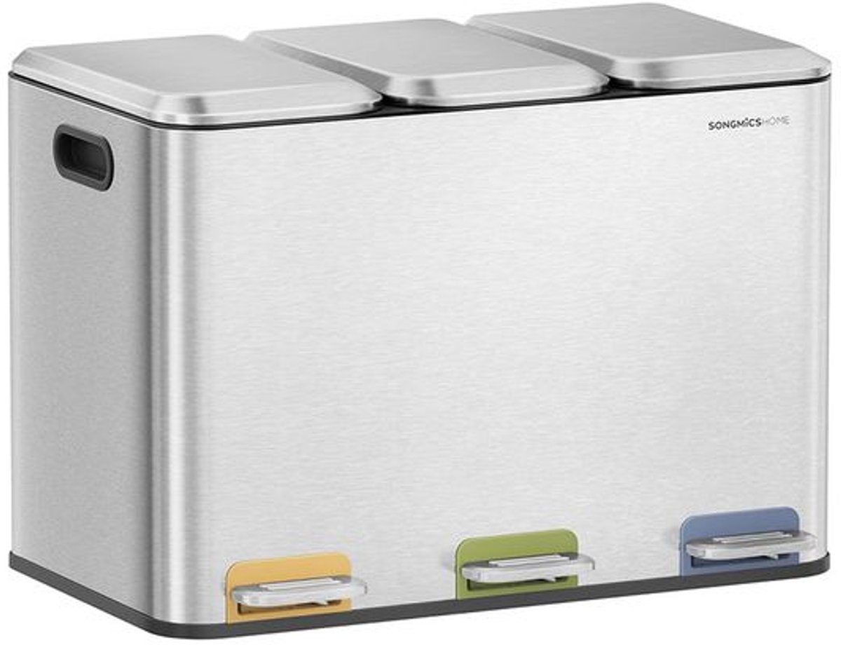 Keukenafvalbak – 3 x 15 liter – Afvalscheiding – Metallic zilver