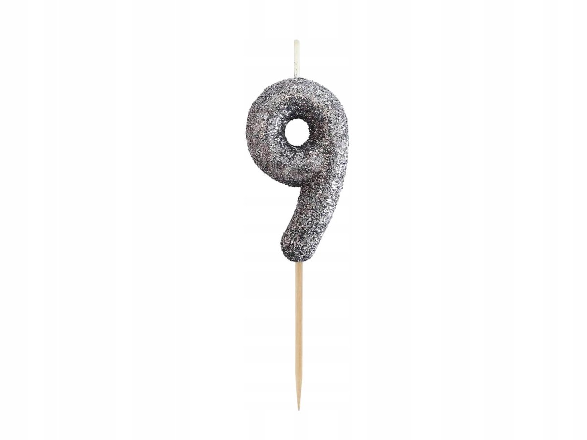 Zwarte Glitter Kaars Cijfer 9 - Verjaardag Decoratie