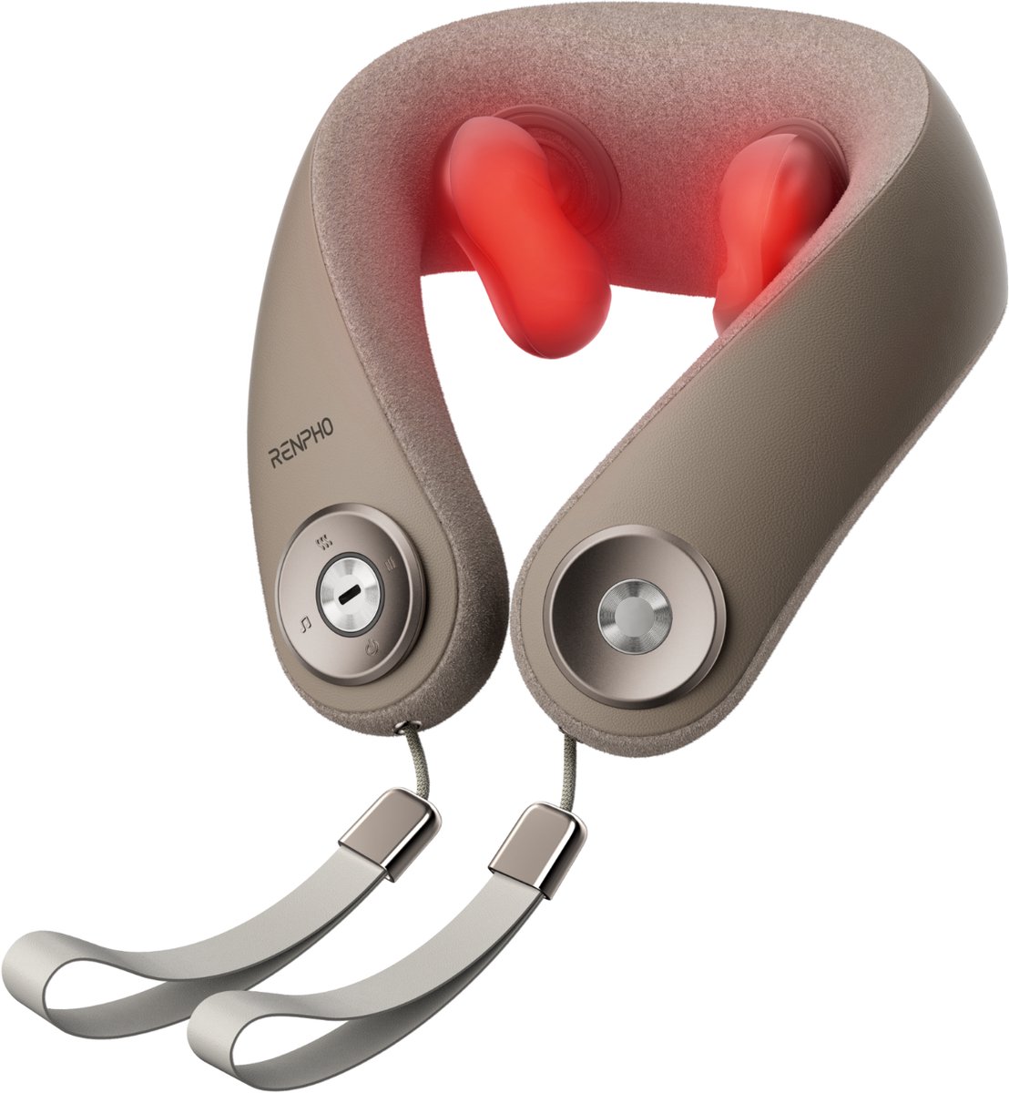 RENPHO U-Neck mini nekmassager - Draadloos - 2 warmte instellingen - Met ontspannende muziek en bluetooth - Bruin