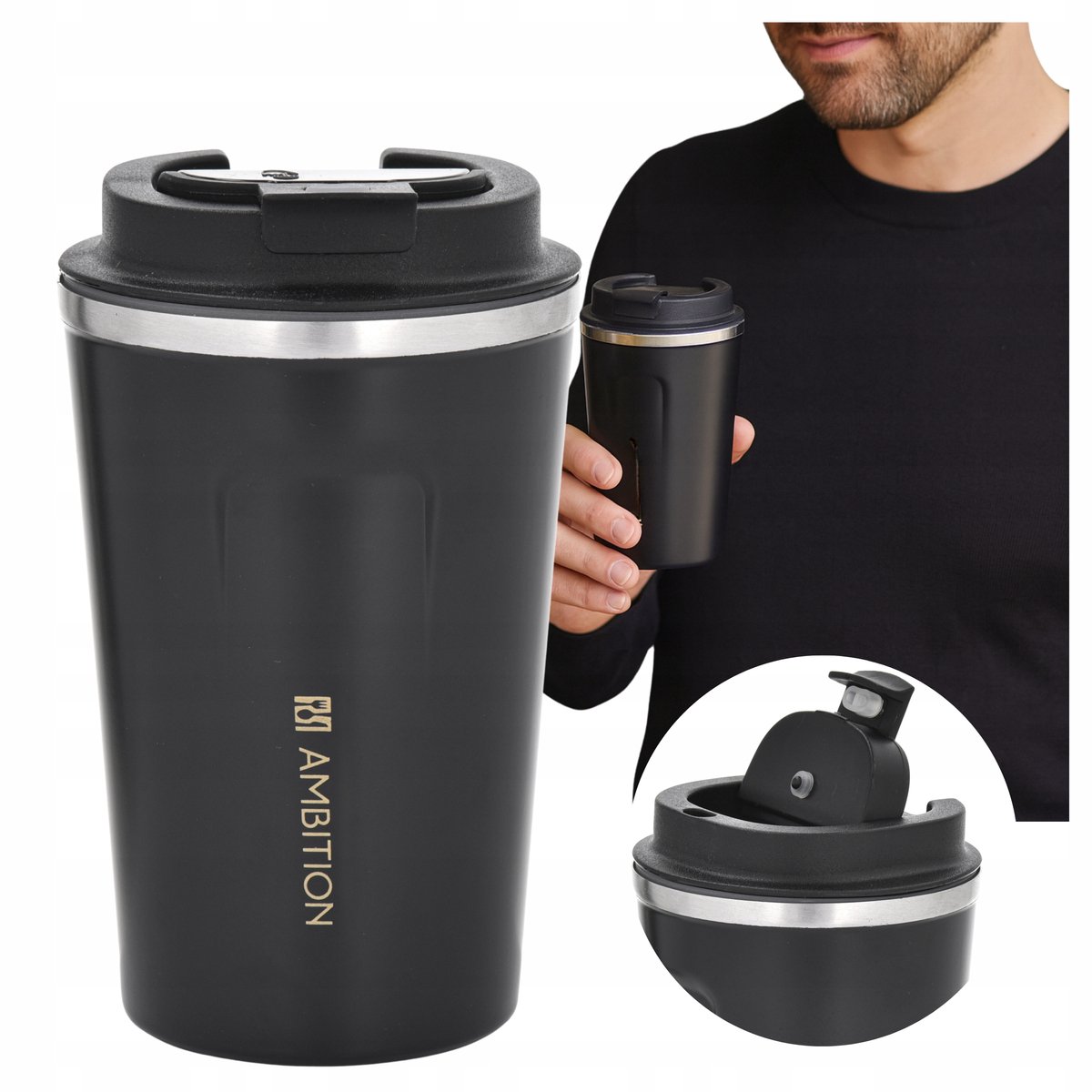 Zwarte Thermosbeker RVS - 380ml - Lekvrij & Handig